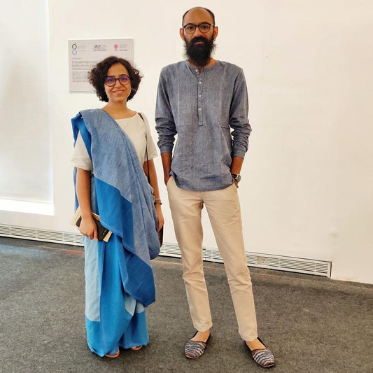 Rameshwari Kaul and Vinayak Sharma representing Cotton Rack at an exhibit on 2nd October, 2019 celebrating Gandhi Jayanti and advocating for Khadi movement.