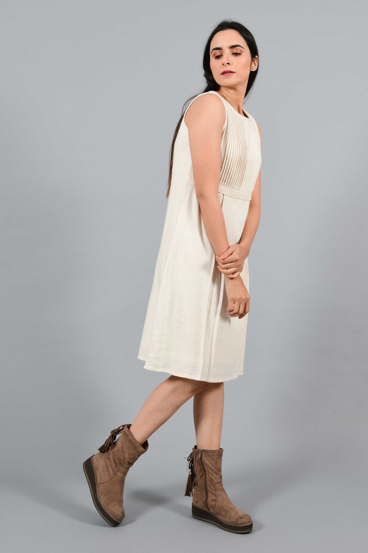 Arctic White- Pleated Dress - Cotton Rack